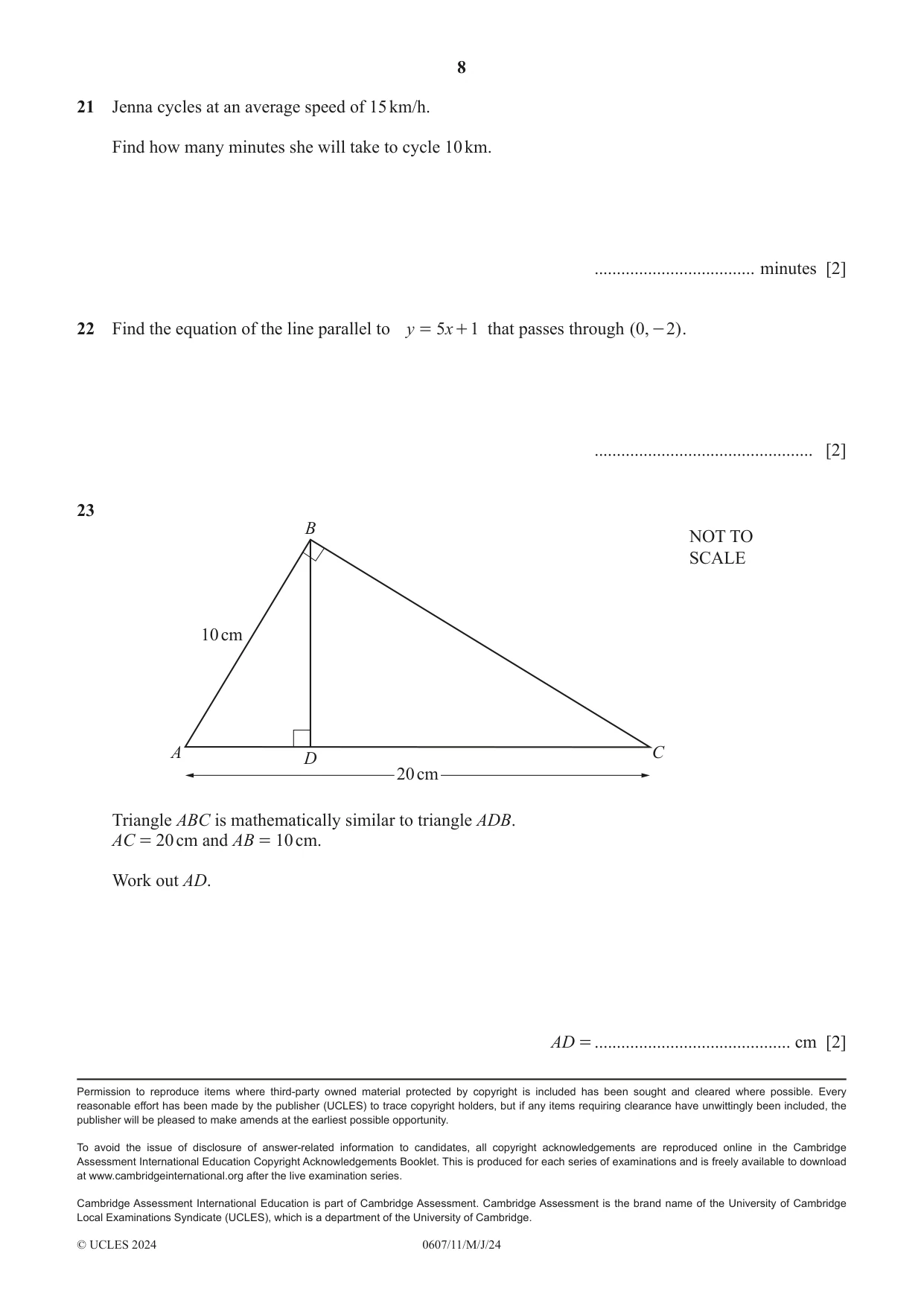 Cambridge IGCSE Mathematics - International 0607 2024 May/June Paper 1 · Variant 1 question paper, page 8 of 8