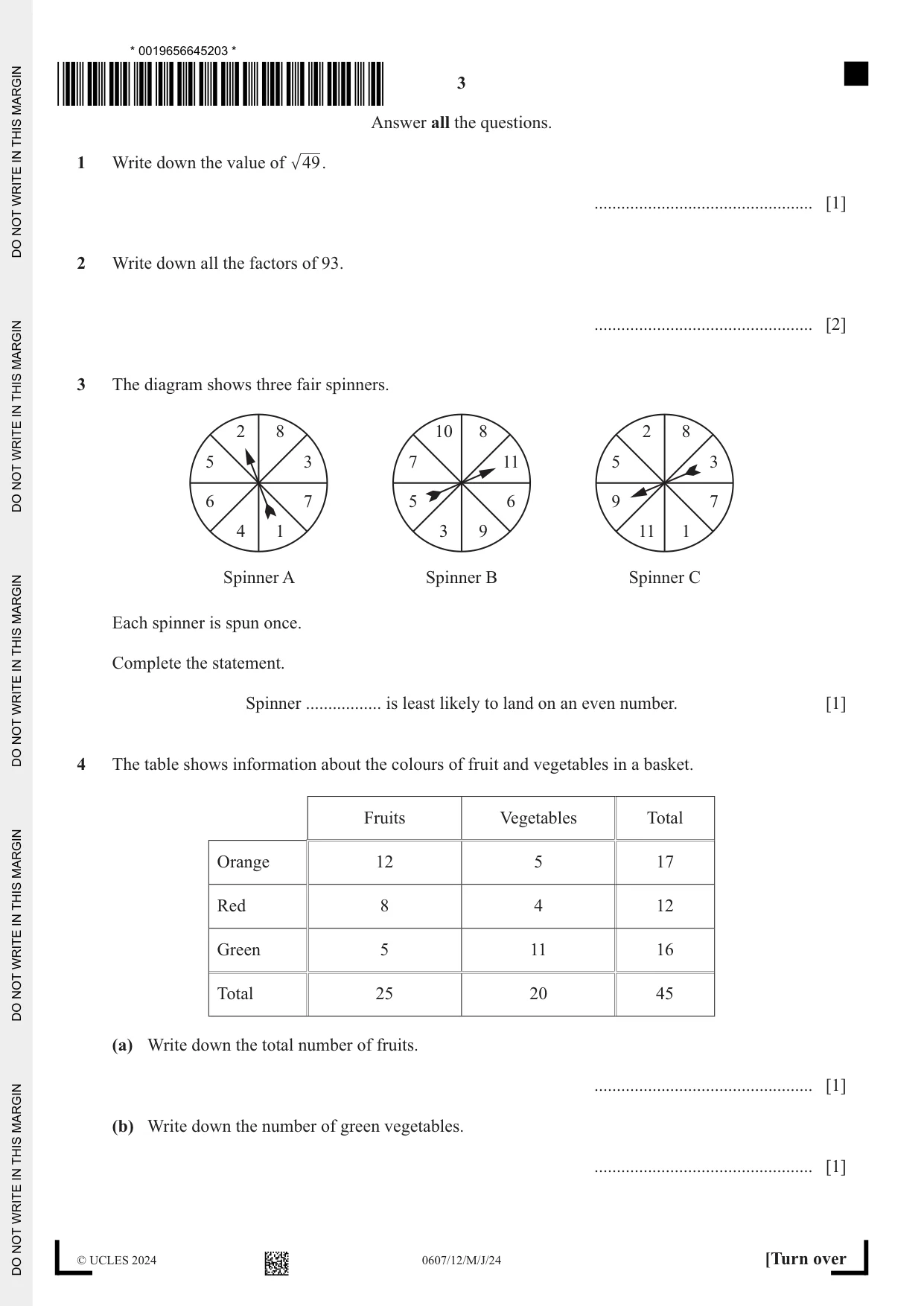 Cambridge IGCSE Mathematics - International 0607 2024 May/June Paper 1 · Variant 2 question paper, page 3 of 8