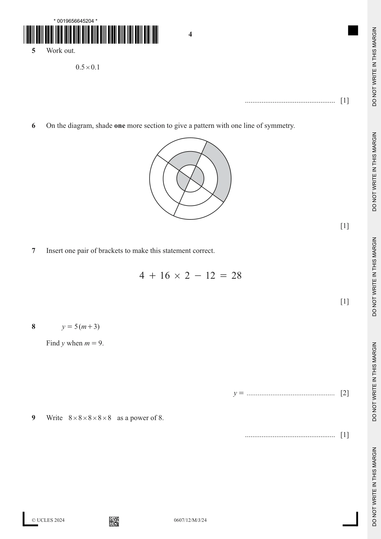Cambridge IGCSE Mathematics - International 0607 2024 May/June Paper 1 · Variant 2 question paper, page 4 of 8
