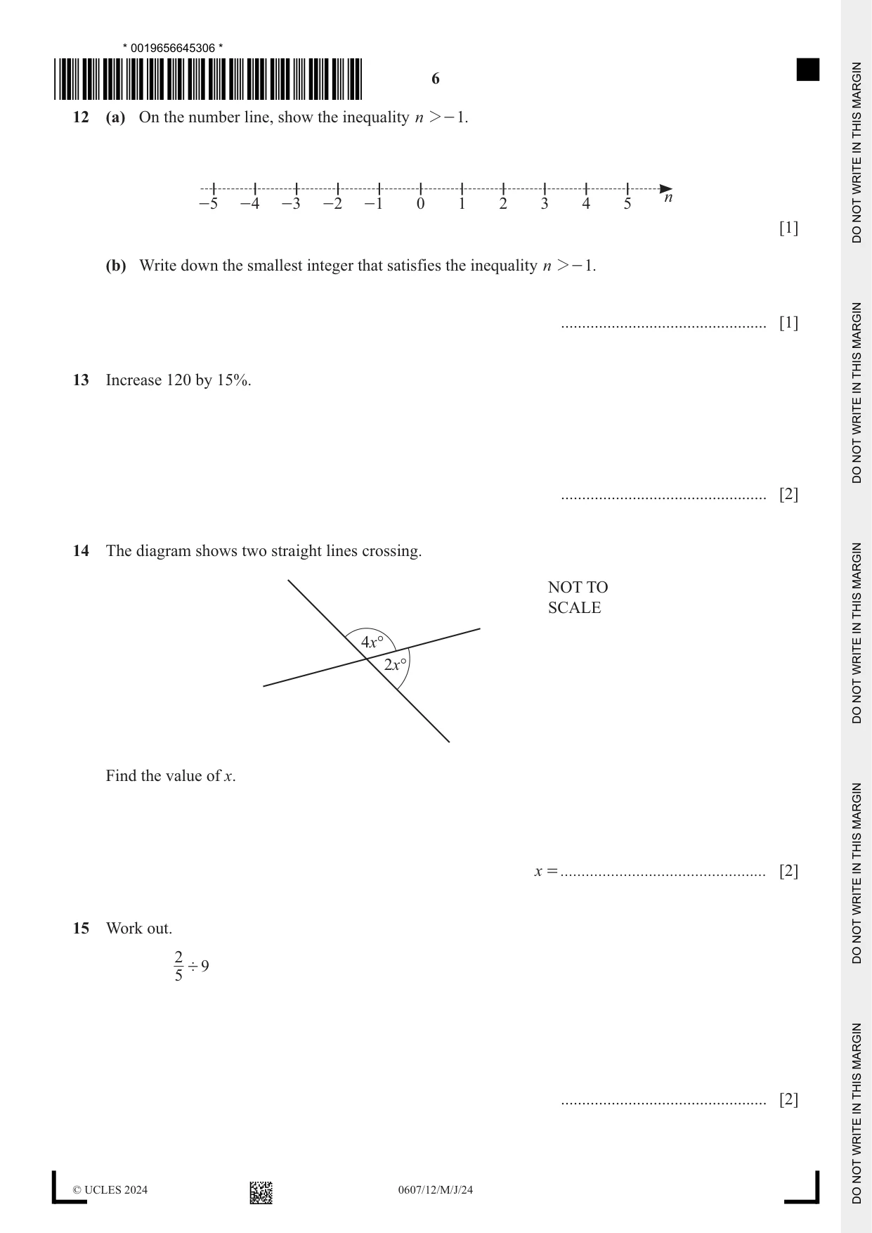 Cambridge IGCSE Mathematics - International 0607 2024 May/June Paper 1 · Variant 2 question paper, page 6 of 8