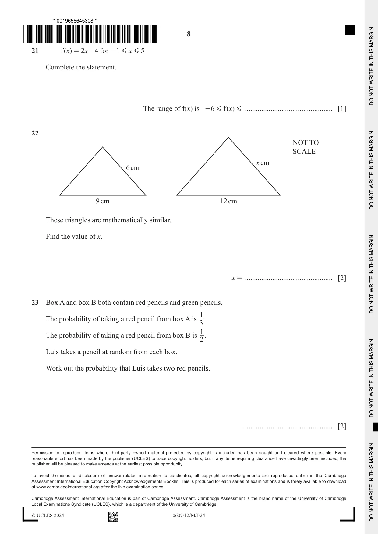 Cambridge IGCSE Mathematics - International 0607 2024 May/June Paper 1 · Variant 2 question paper, page 8 of 8