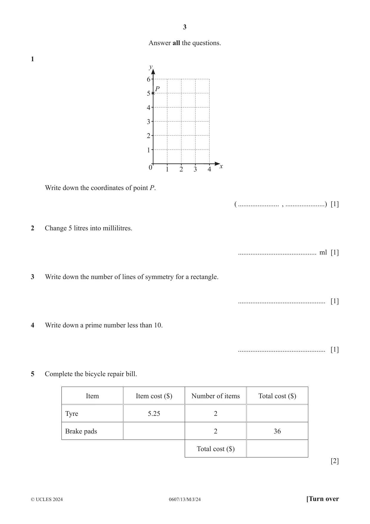 Cambridge IGCSE Mathematics - International 0607 2024 May/June Paper 1 · Variant 3 question paper, page 3 of 8