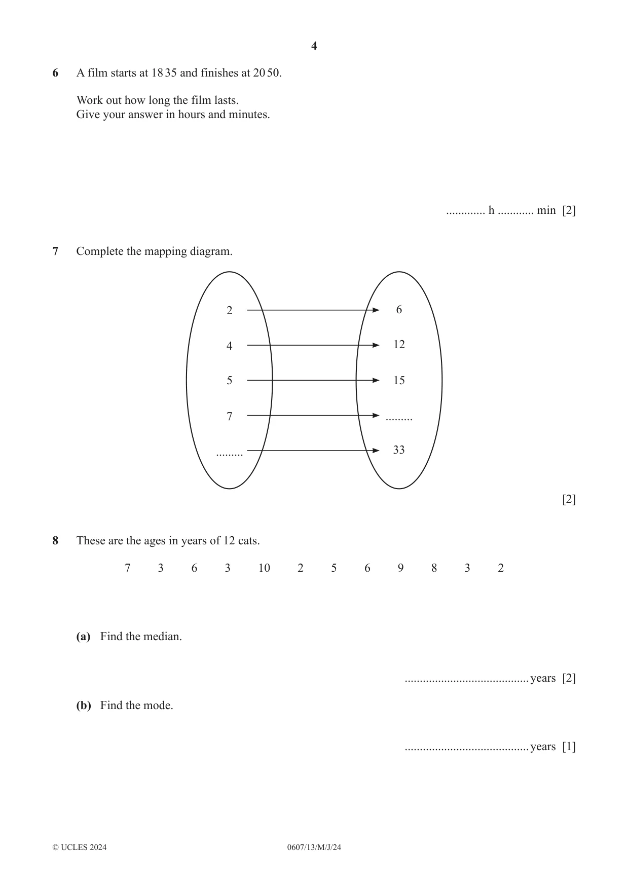 Cambridge IGCSE Mathematics - International 0607 2024 May/June Paper 1 · Variant 3 question paper, page 4 of 8
