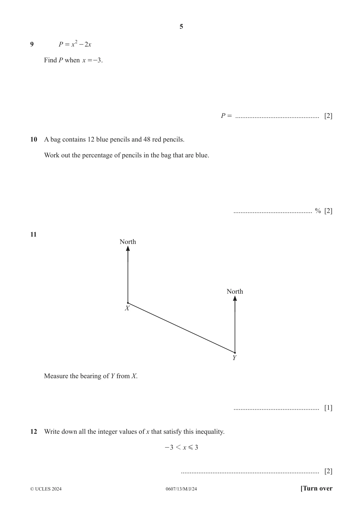 Cambridge IGCSE Mathematics - International 0607 2024 May/June Paper 1 · Variant 3 question paper, page 5 of 8