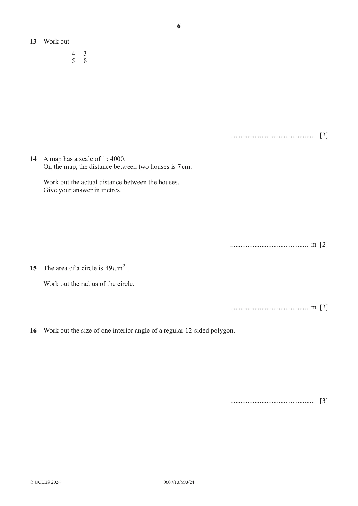 Cambridge IGCSE Mathematics - International 0607 2024 May/June Paper 1 · Variant 3 question paper, page 6 of 8
