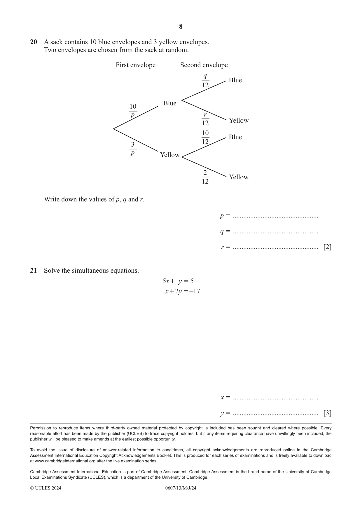 Cambridge IGCSE Mathematics - International 0607 2024 May/June Paper 1 · Variant 3 question paper, page 8 of 8