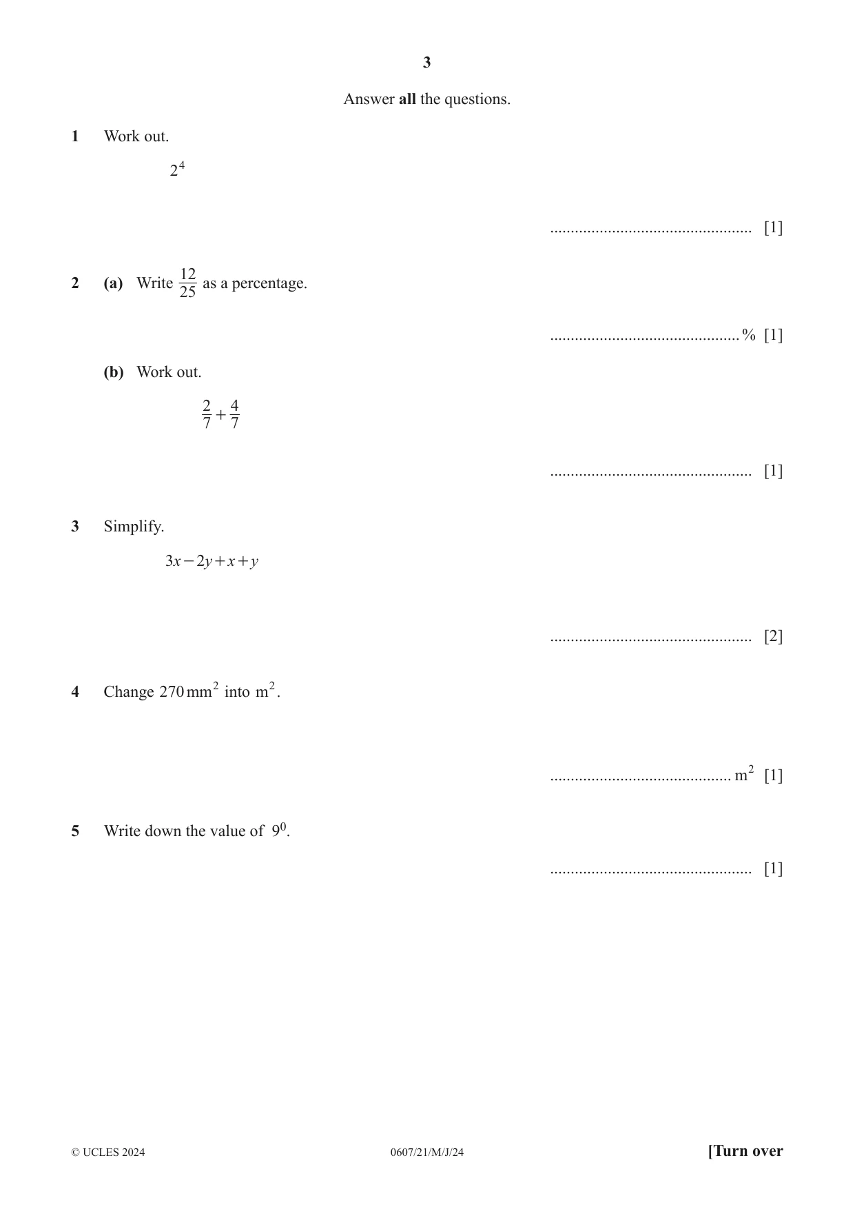 Cambridge IGCSE Mathematics - International 0607 2024 May/June Paper 2 · Variant 1 question paper, page 3 of 8