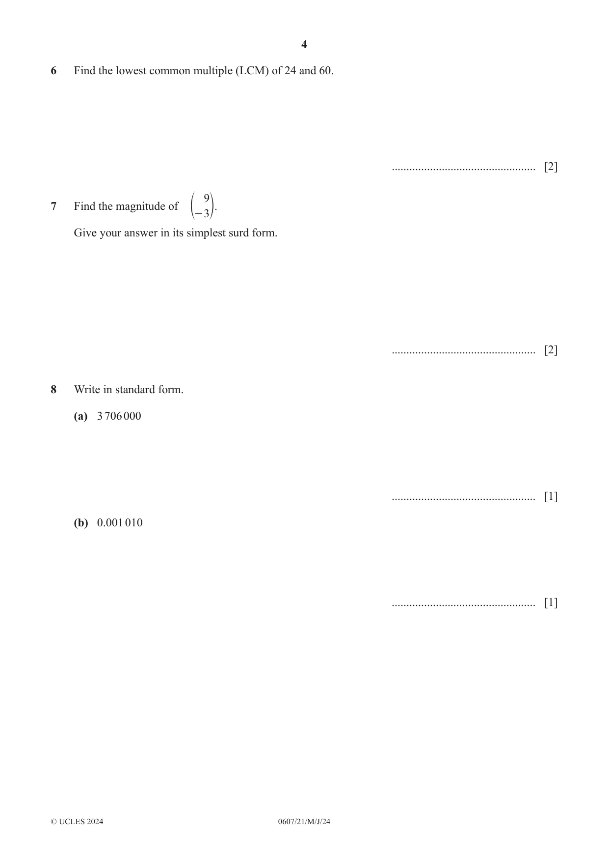Cambridge IGCSE Mathematics - International 0607 2024 May/June Paper 2 · Variant 1 question paper, page 4 of 8