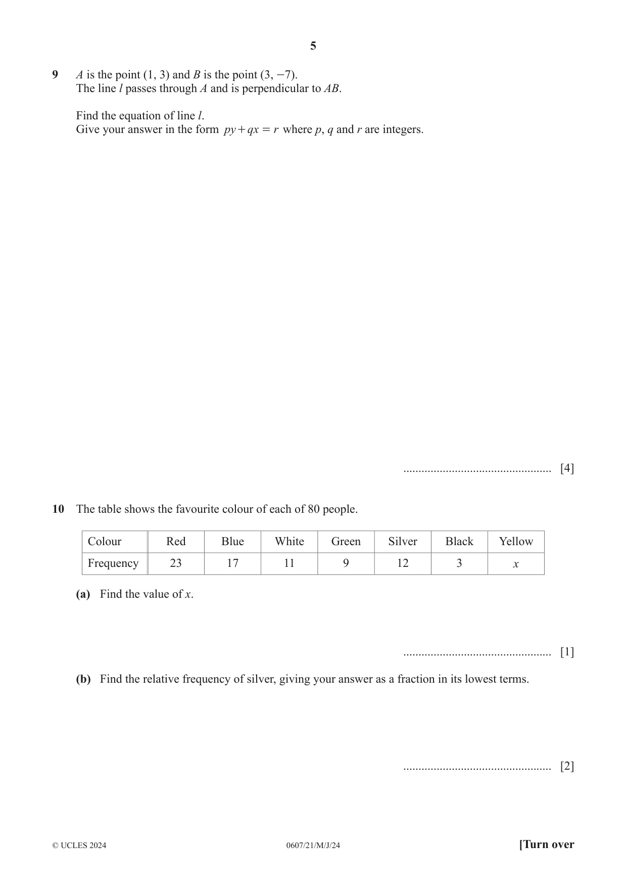 Cambridge IGCSE Mathematics - International 0607 2024 May/June Paper 2 · Variant 1 question paper, page 5 of 8