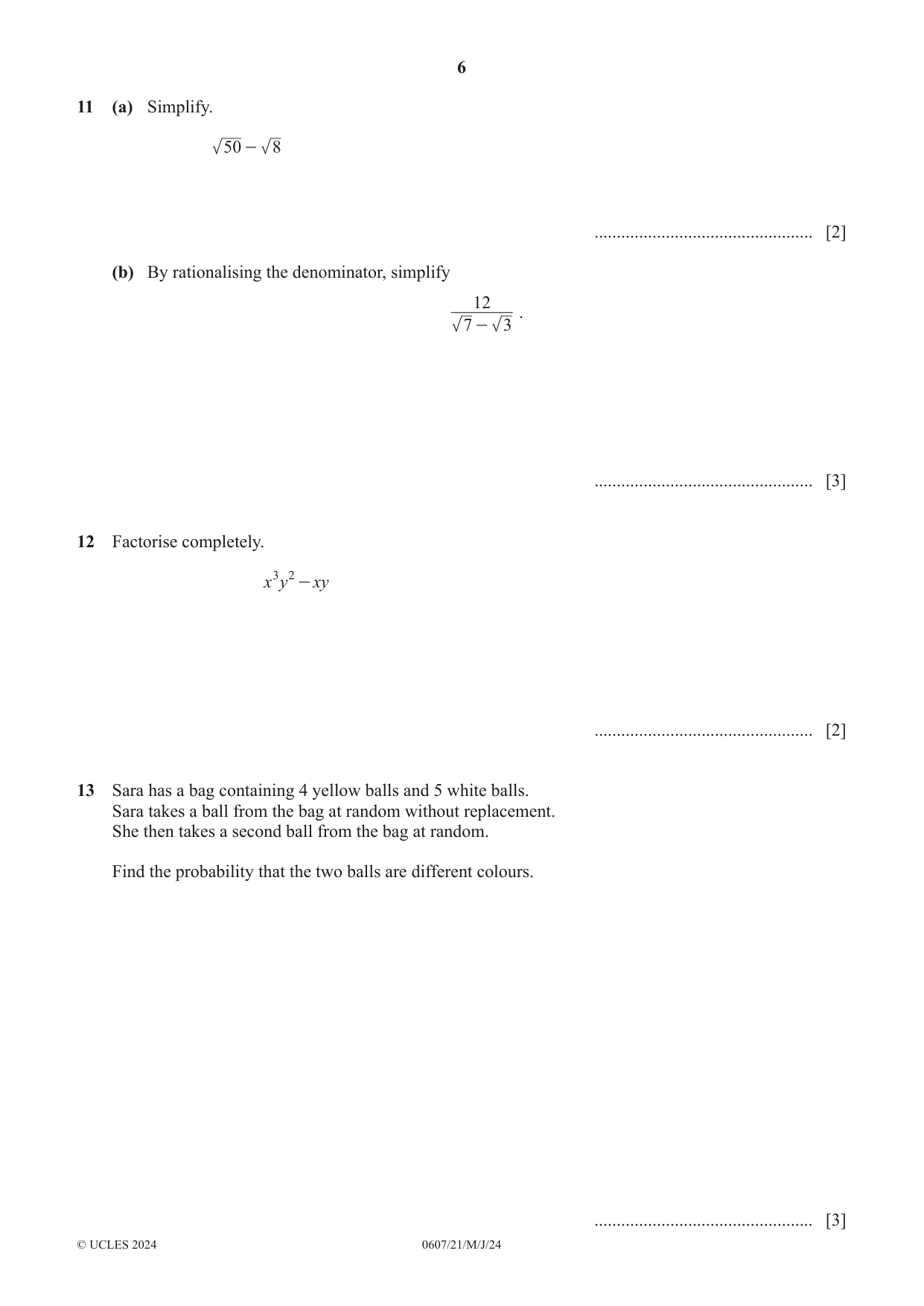 Cambridge IGCSE Mathematics - International 0607 2024 May/June Paper 2 · Variant 1 question paper, page 6 of 8