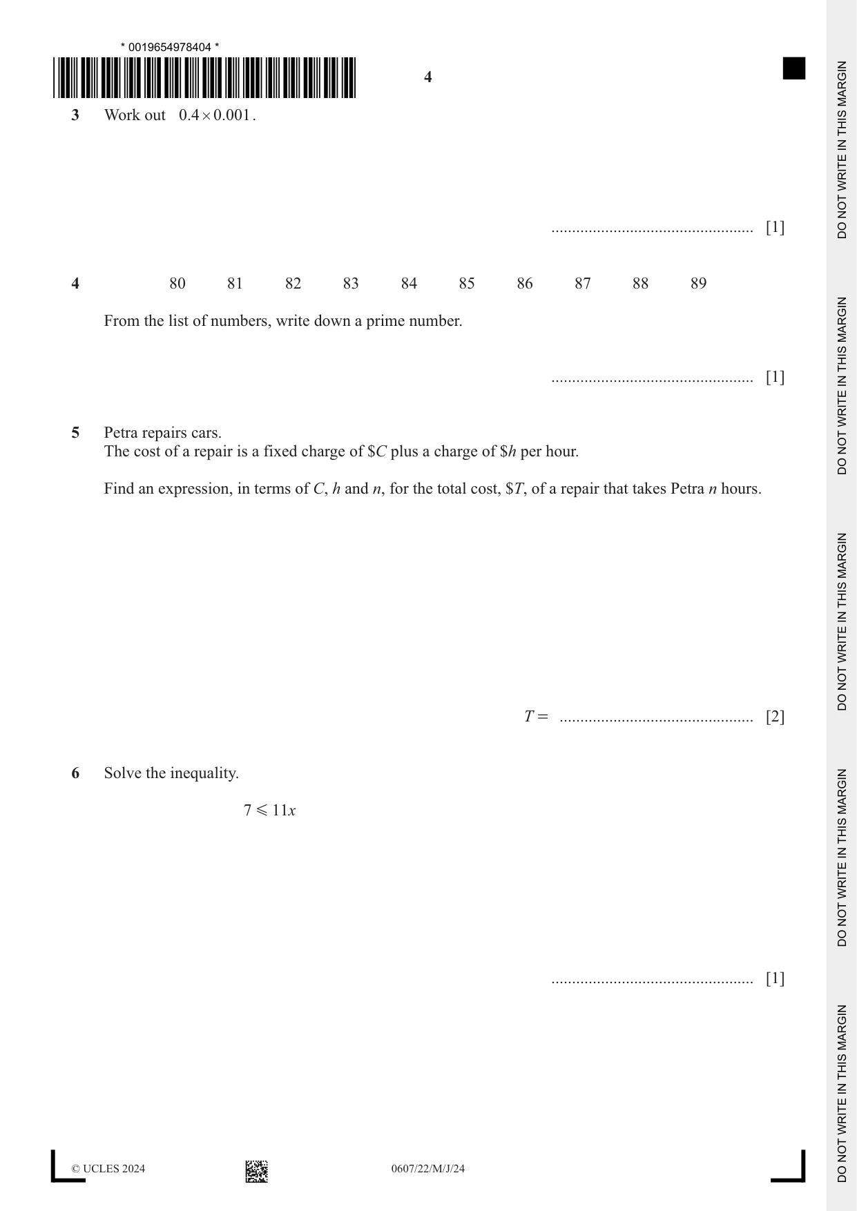 Cambridge IGCSE Mathematics - International 0607 2024 May/June Paper 2 · Variant 2 question paper, page 4 of 12
