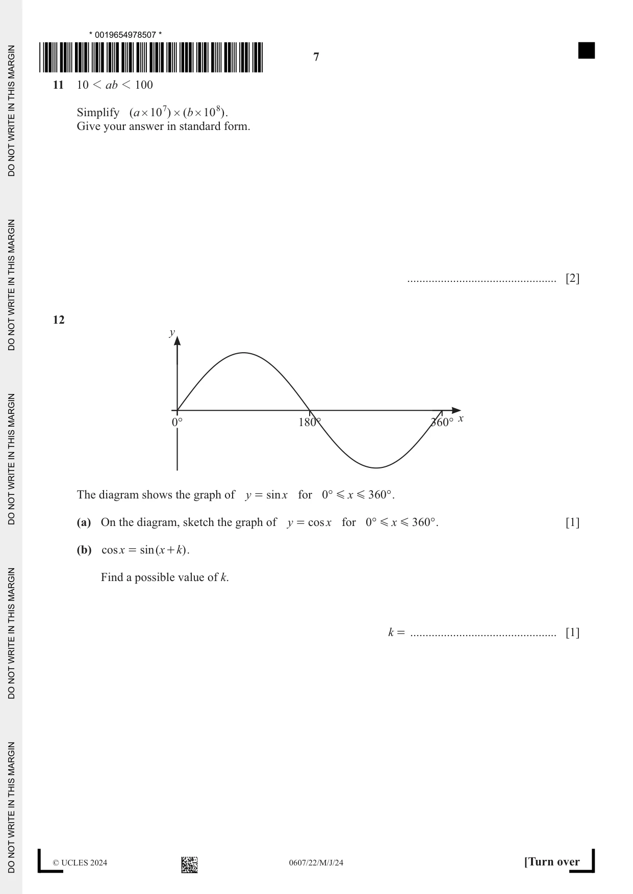 Cambridge IGCSE Mathematics - International 0607 2024 May/June Paper 2 · Variant 2 question paper, page 7 of 12