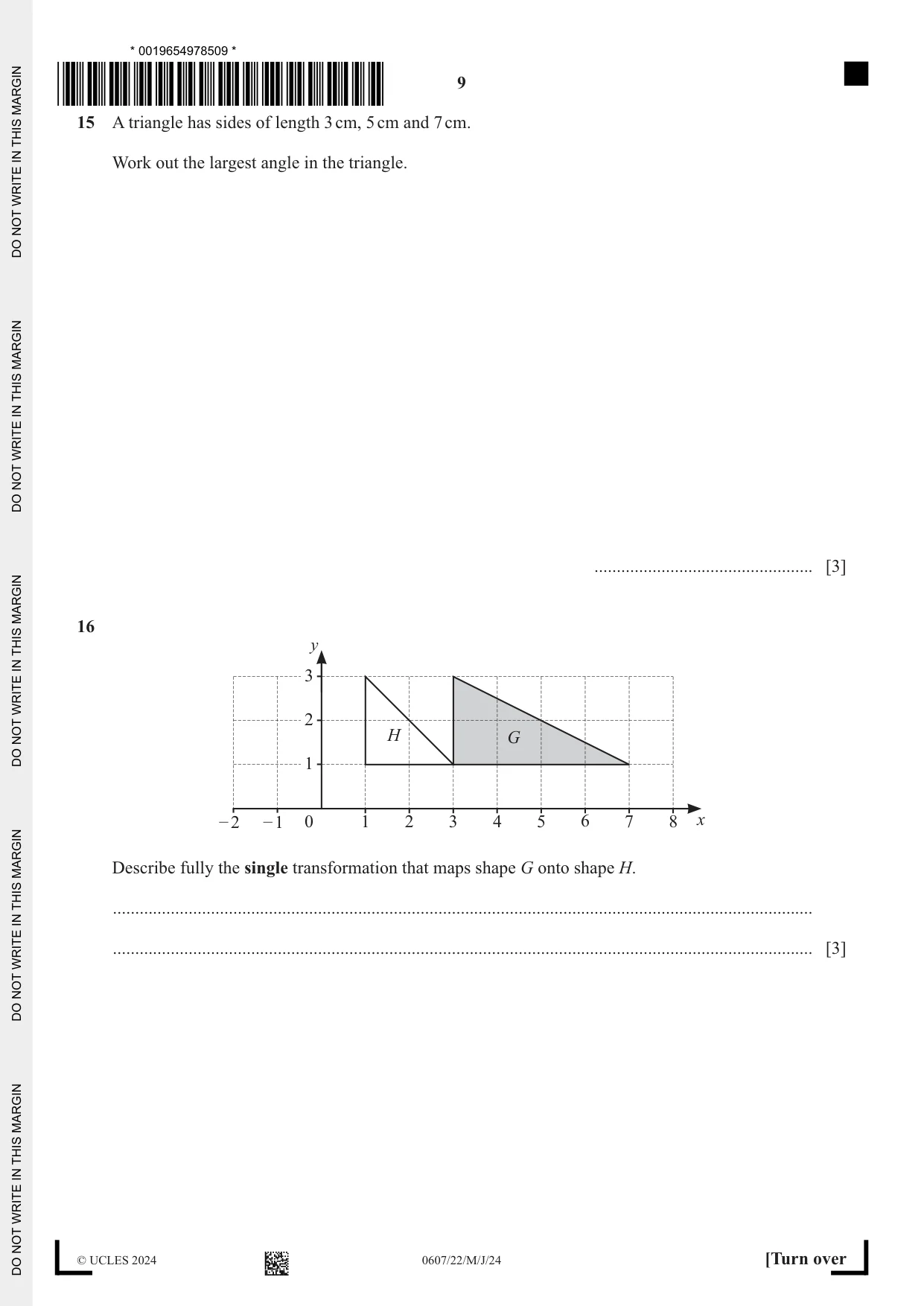 Cambridge IGCSE Mathematics - International 0607 2024 May/June Paper 2 · Variant 2 question paper, page 9 of 12
