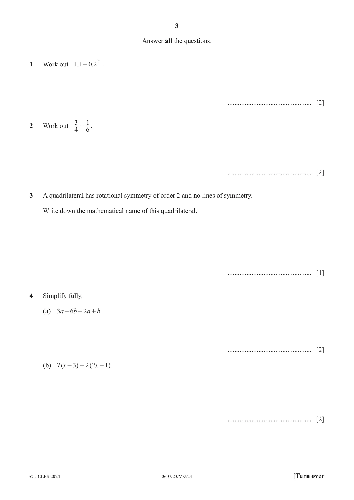 Cambridge IGCSE Mathematics - International 0607 2024 May/June Paper 2 · Variant 3 question paper, page 3 of 8