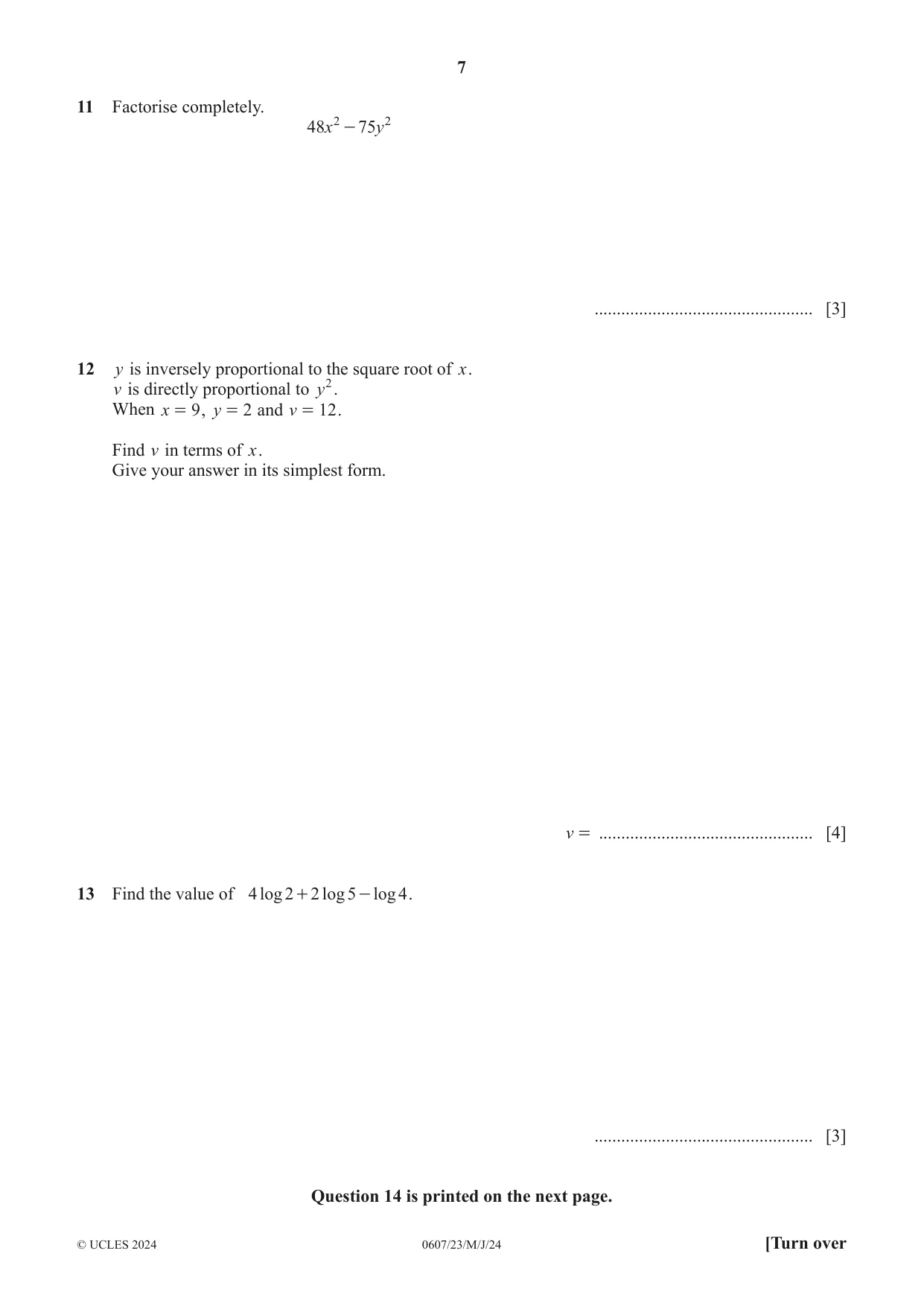 Cambridge IGCSE Mathematics - International 0607 2024 May/June Paper 2 · Variant 3 question paper, page 7 of 8