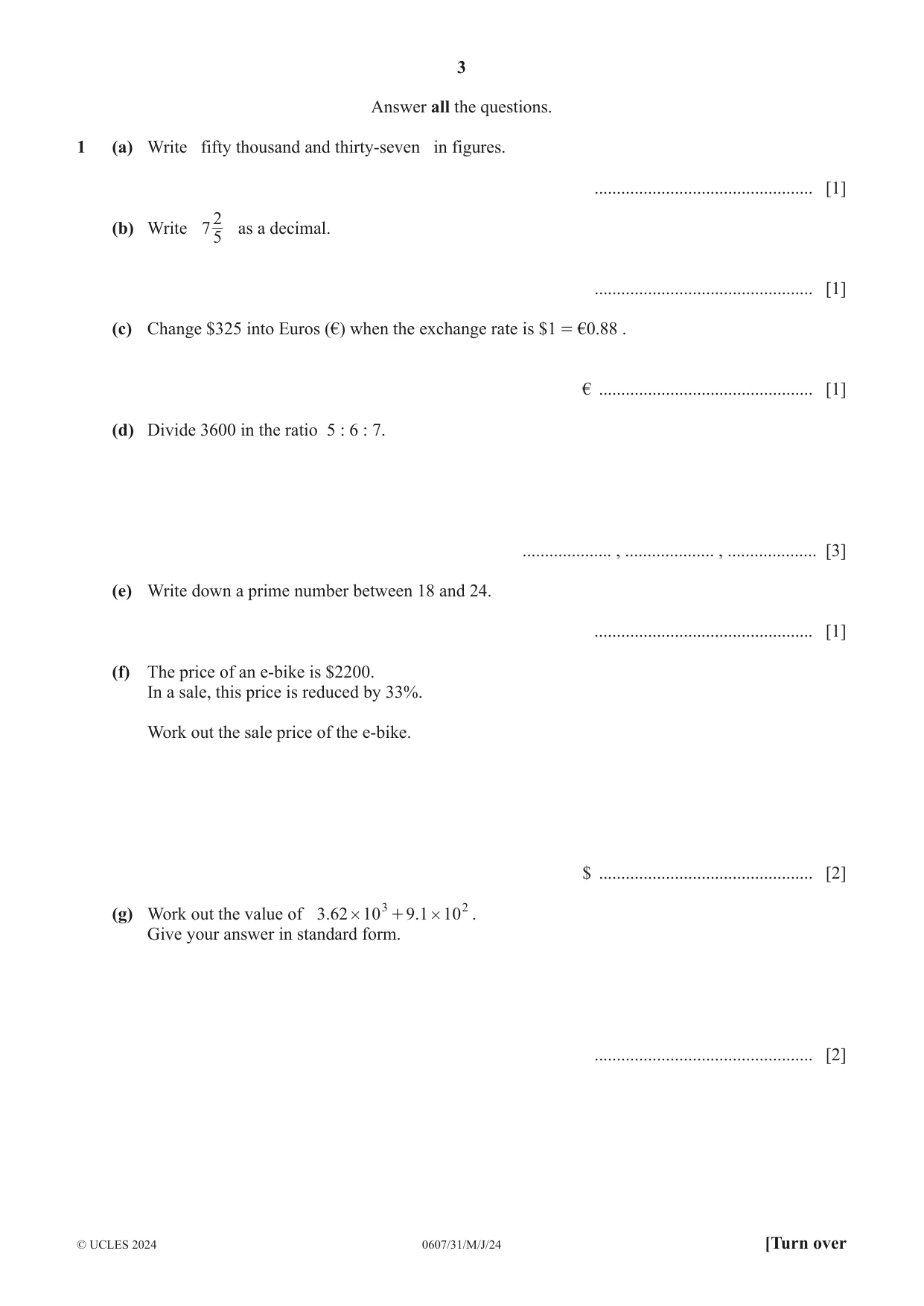 Cambridge IGCSE Mathematics - International 0607 2024 May/June Paper 3 · Variant 1 question paper, page 3 of 20