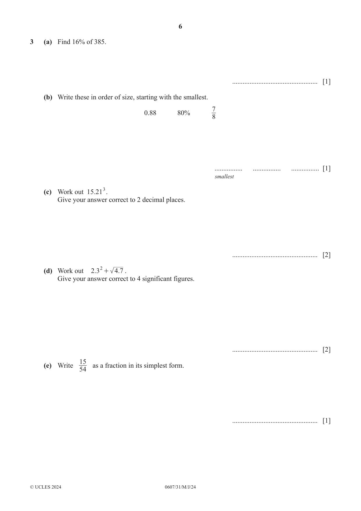 Cambridge IGCSE Mathematics - International 0607 2024 May/June Paper 3 · Variant 1 question paper, page 6 of 20