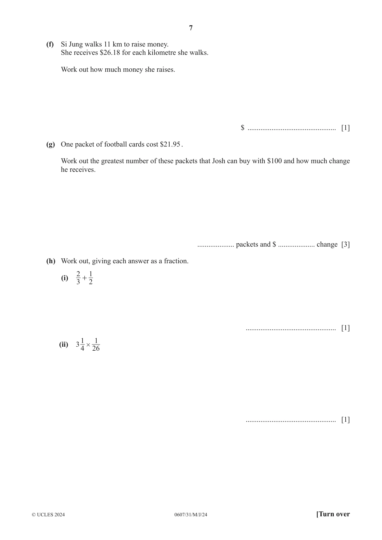 Cambridge IGCSE Mathematics - International 0607 2024 May/June Paper 3 · Variant 1 question paper, page 7 of 20
