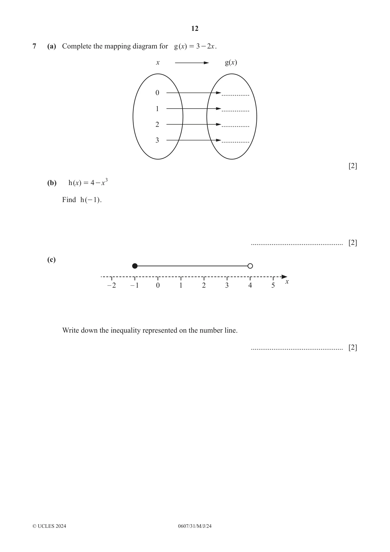 Cambridge IGCSE Mathematics - International 0607 2024 May/June Paper 3 · Variant 1 question paper, page 12 of 20
