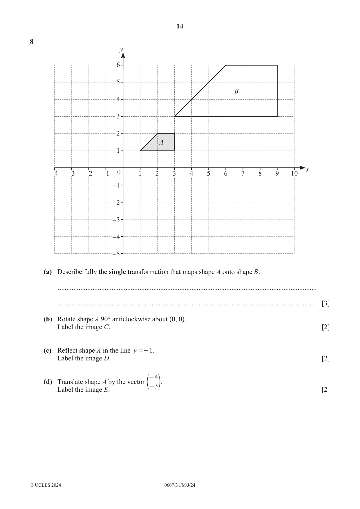 Cambridge IGCSE Mathematics - International 0607 2024 May/June Paper 3 · Variant 1 question paper, page 14 of 20