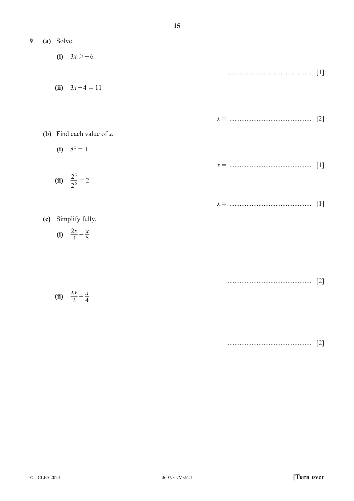 Cambridge IGCSE Mathematics - International 0607 2024 May/June Paper 3 · Variant 1 question paper, page 15 of 20