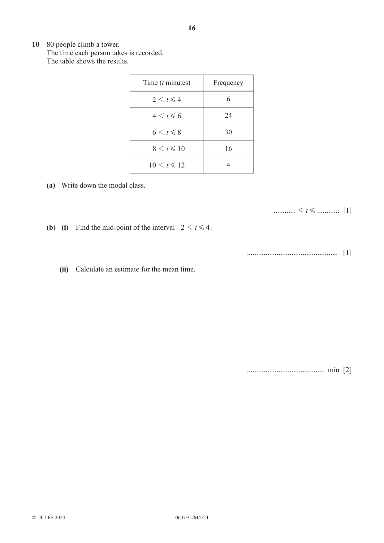 Cambridge IGCSE Mathematics - International 0607 2024 May/June Paper 3 · Variant 1 question paper, page 16 of 20