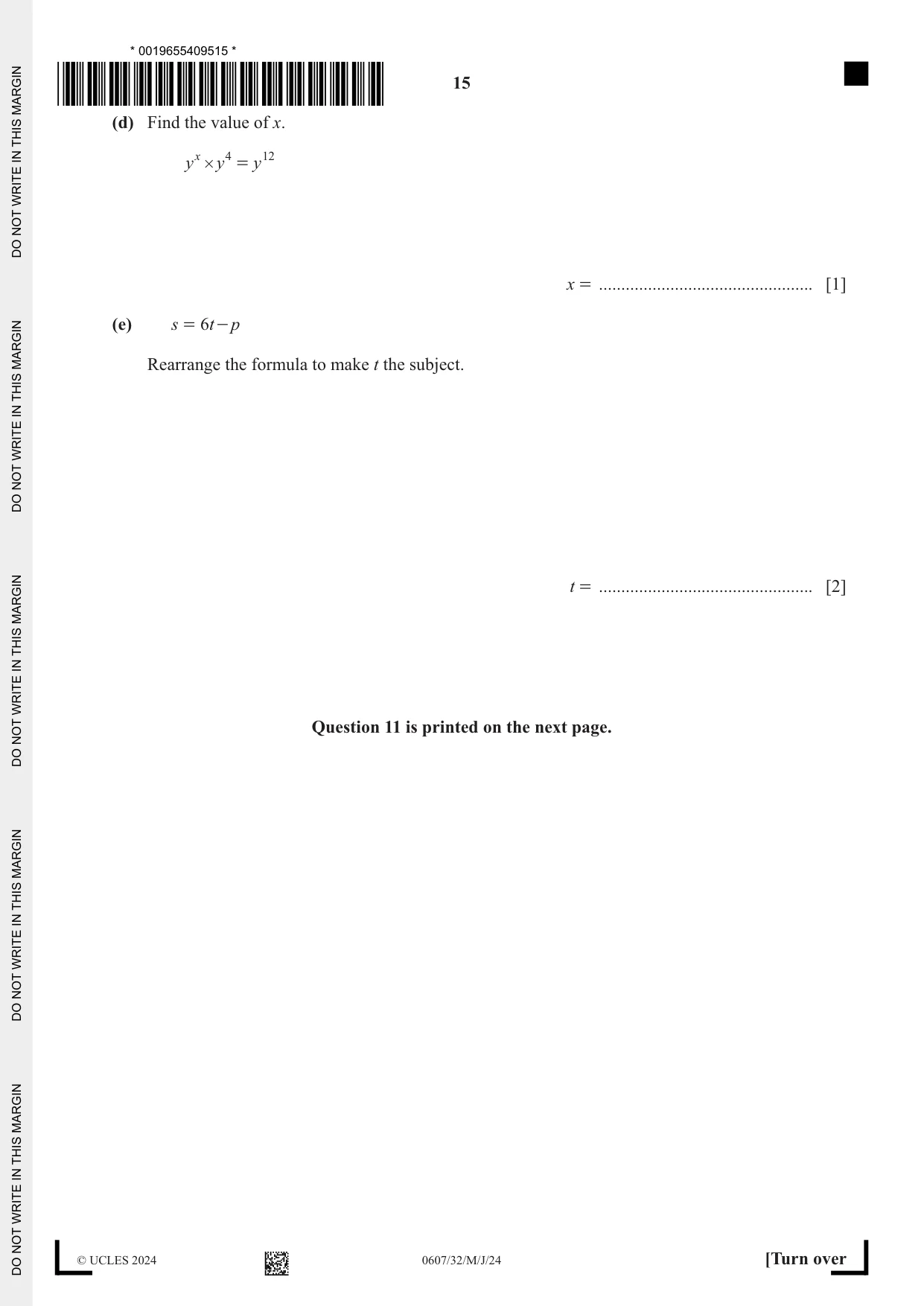 Cambridge IGCSE Mathematics - International 0607 2024 May/June Paper 3 · Variant 2 question paper, page 15 of 16