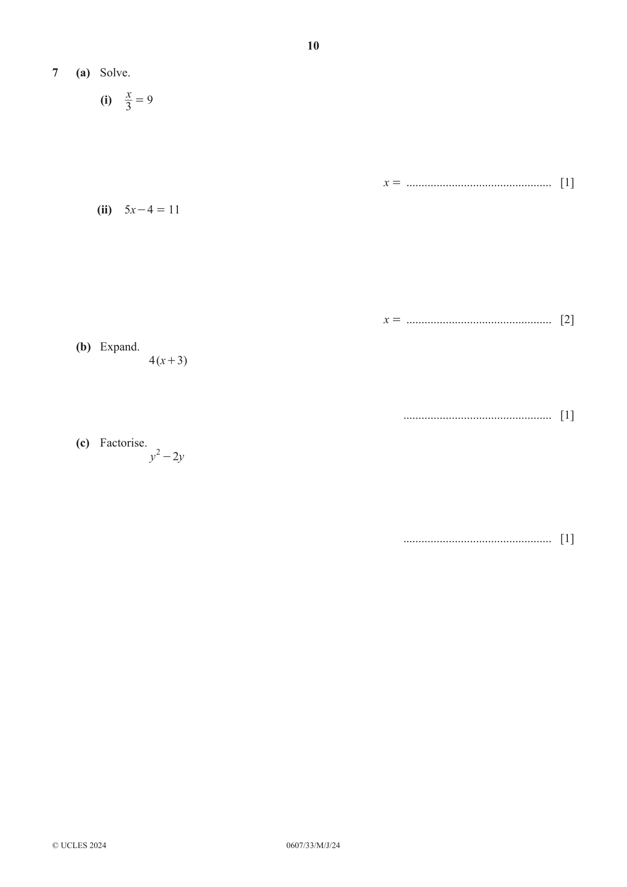 Cambridge IGCSE Mathematics - International 0607 2024 May/June Paper 3 · Variant 3 question paper, page 10 of 20