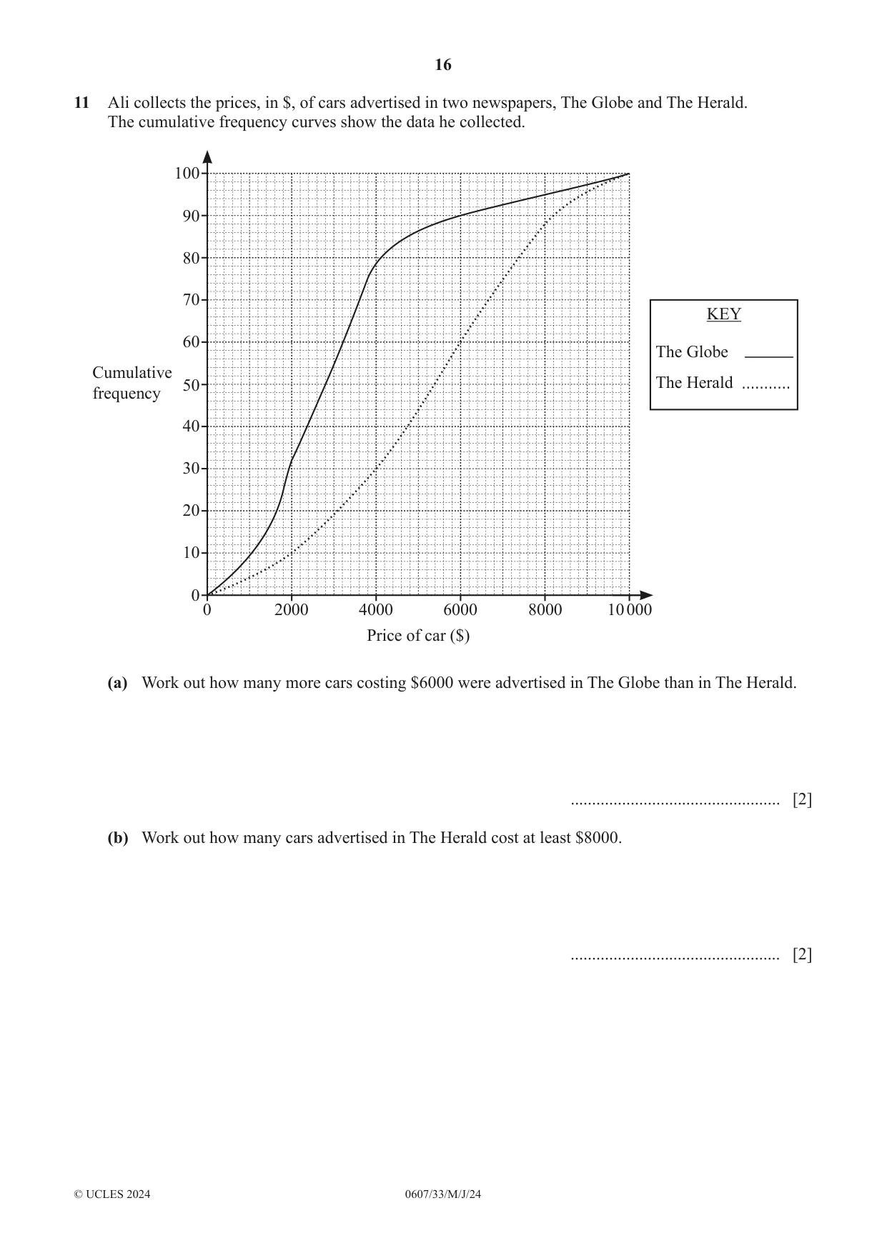 Cambridge IGCSE Mathematics - International 0607 2024 May/June Paper 3 · Variant 3 question paper, page 16 of 20