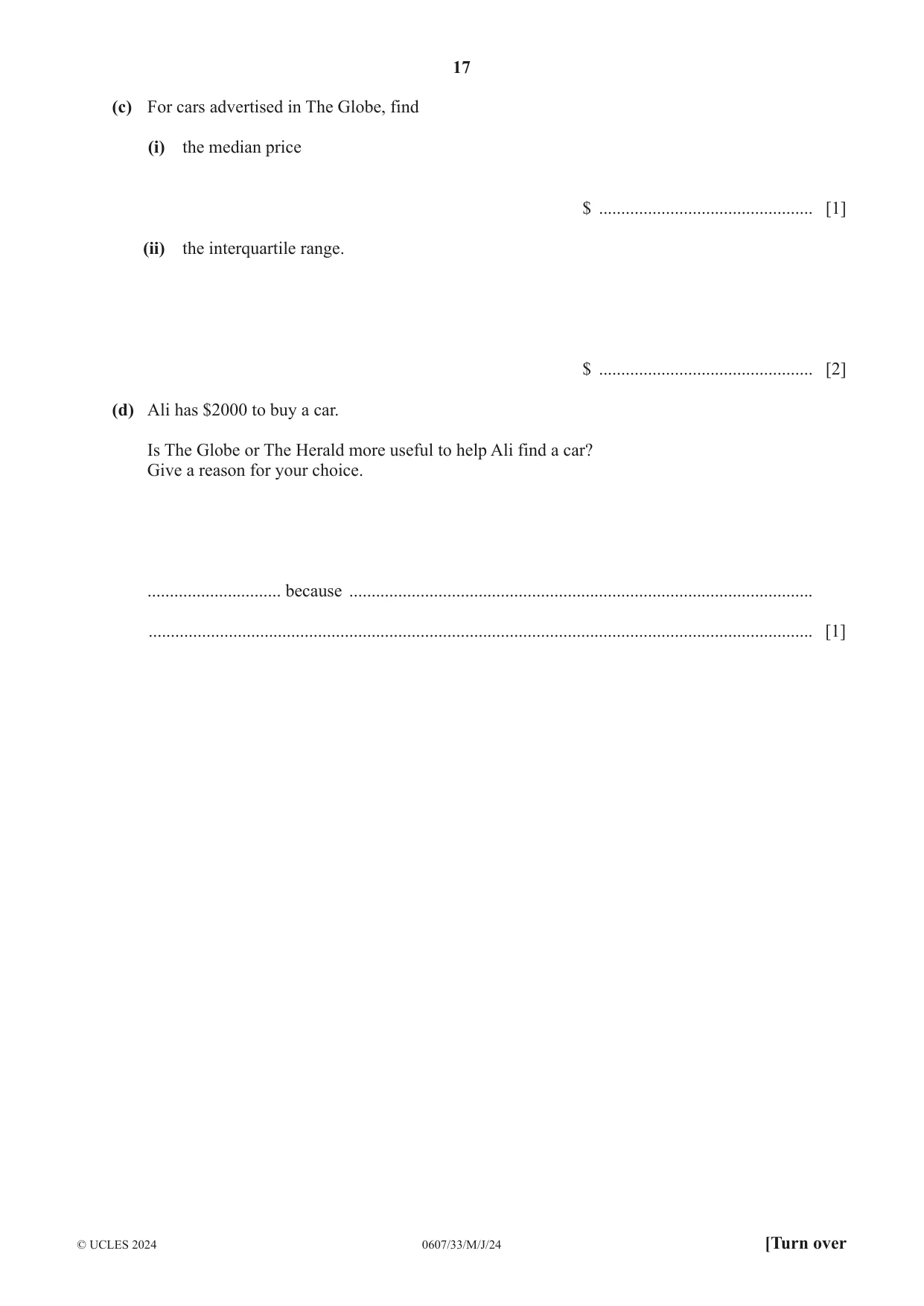 Cambridge IGCSE Mathematics - International 0607 2024 May/June Paper 3 · Variant 3 question paper, page 17 of 20