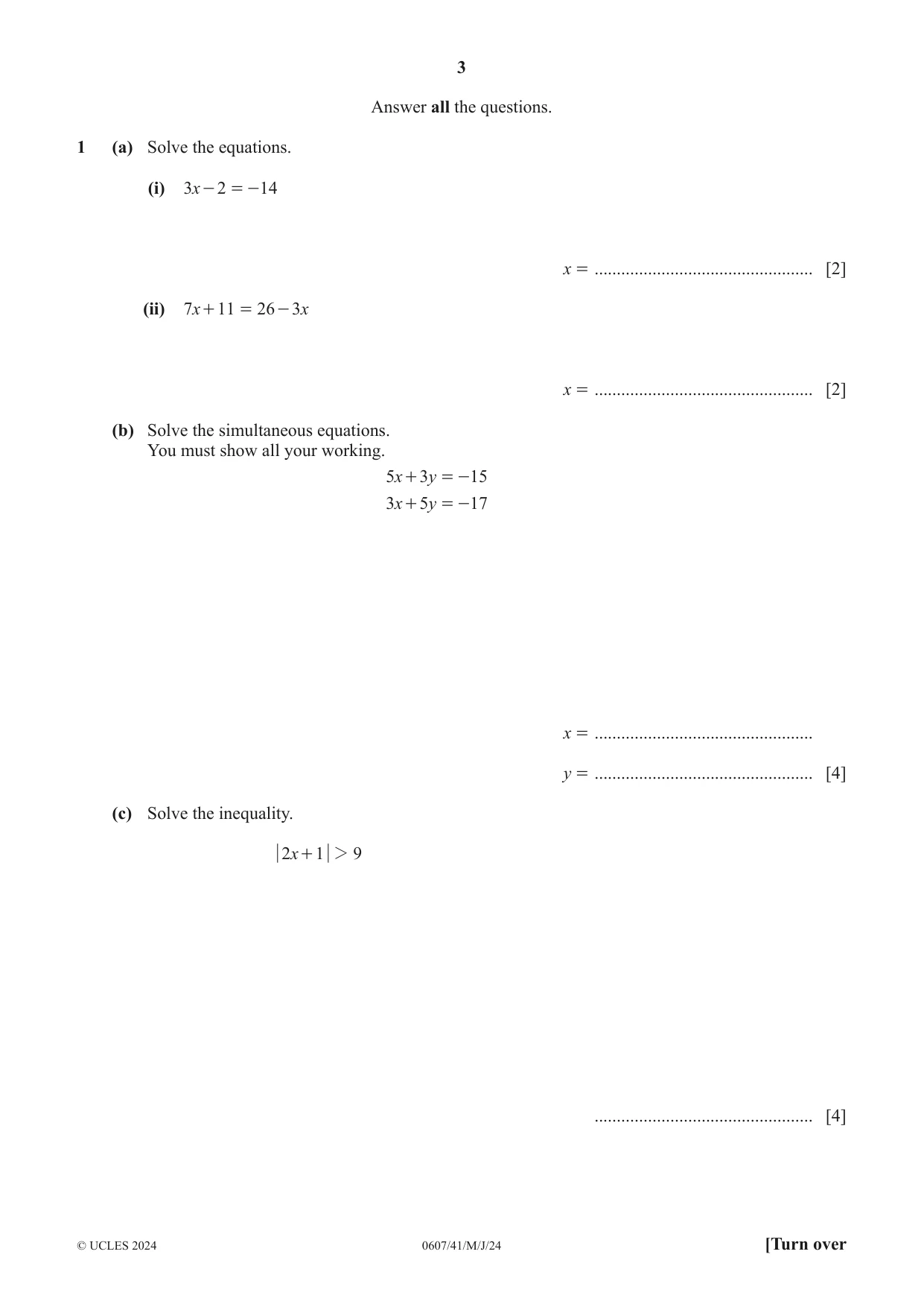Cambridge IGCSE Mathematics - International 0607 2024 May/June Paper 4 · Variant 1 question paper, page 3 of 20