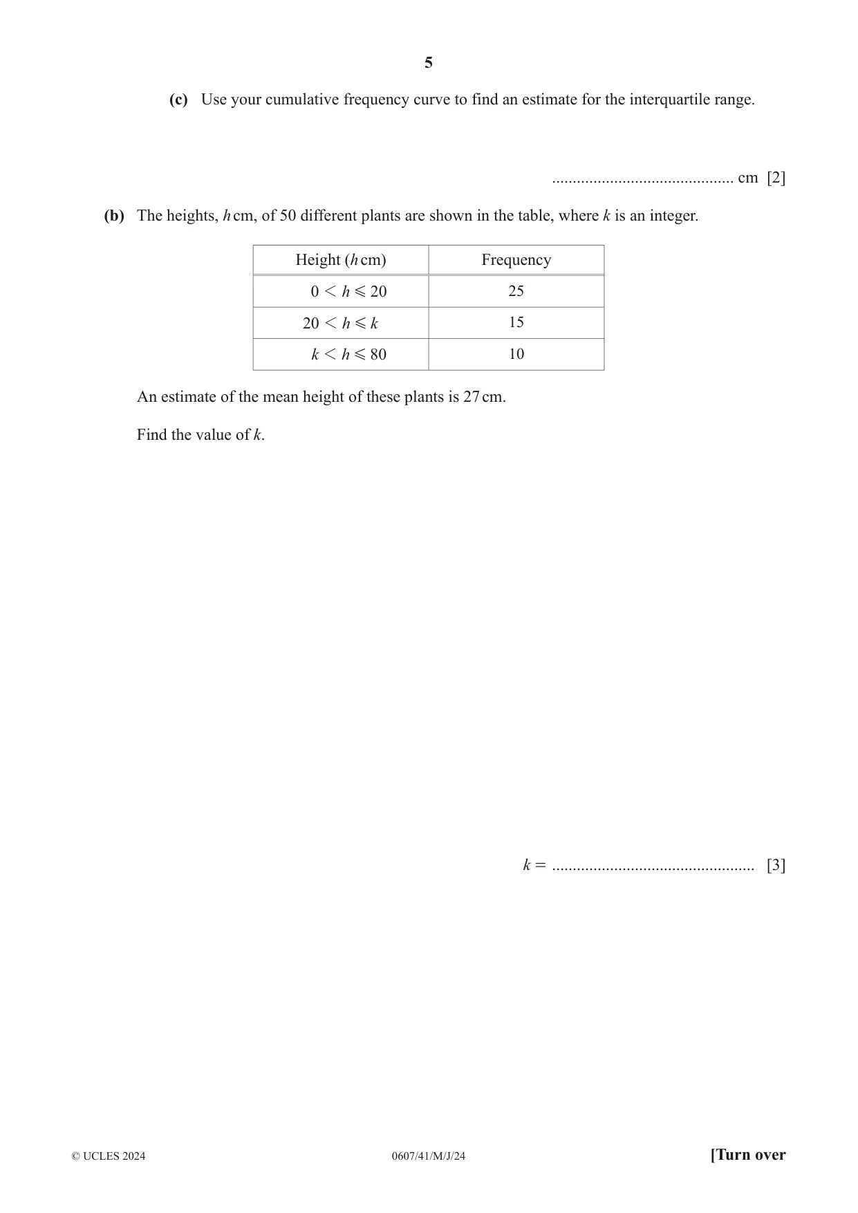 Cambridge IGCSE Mathematics - International 0607 2024 May/June Paper 4 · Variant 1 question paper, page 5 of 20
