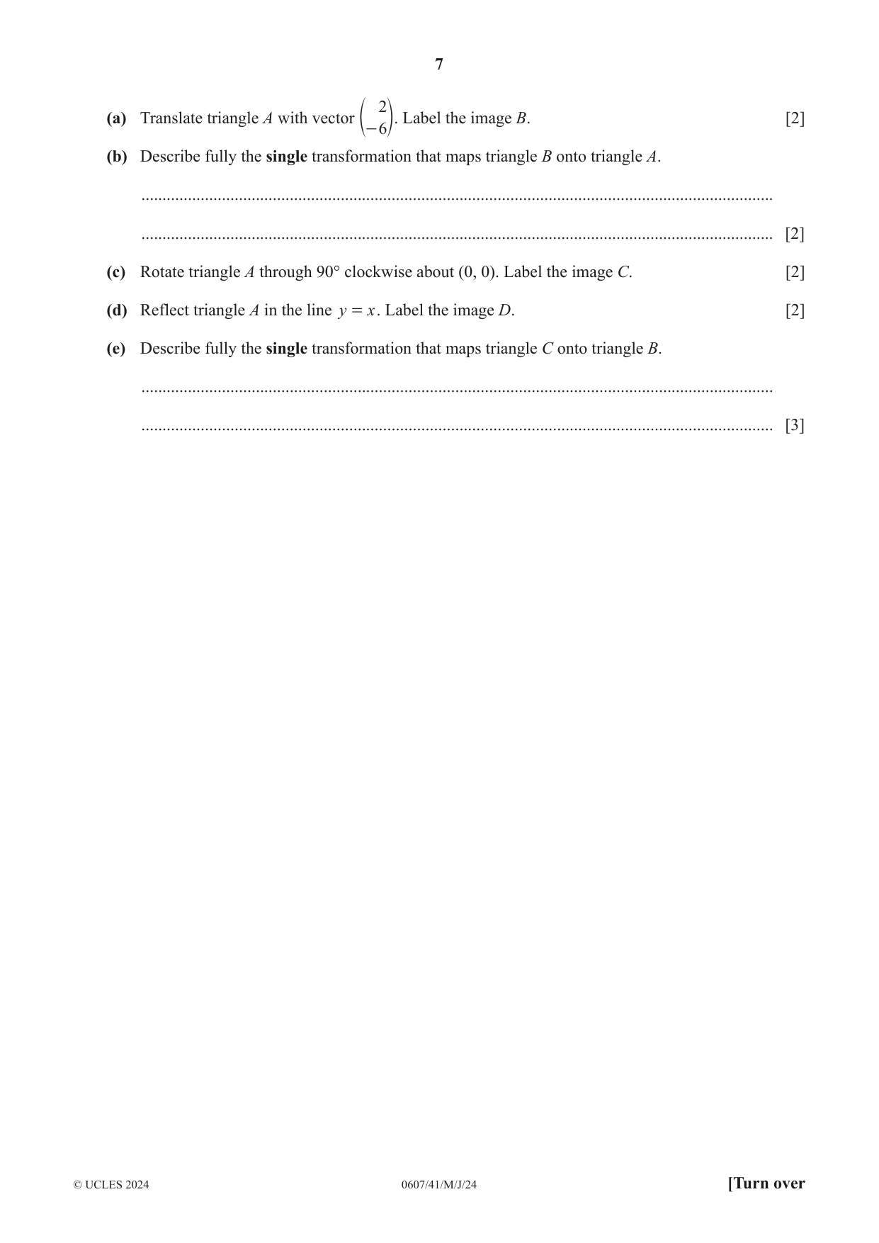 Cambridge IGCSE Mathematics - International 0607 2024 May/June Paper 4 · Variant 1 question paper, page 7 of 20