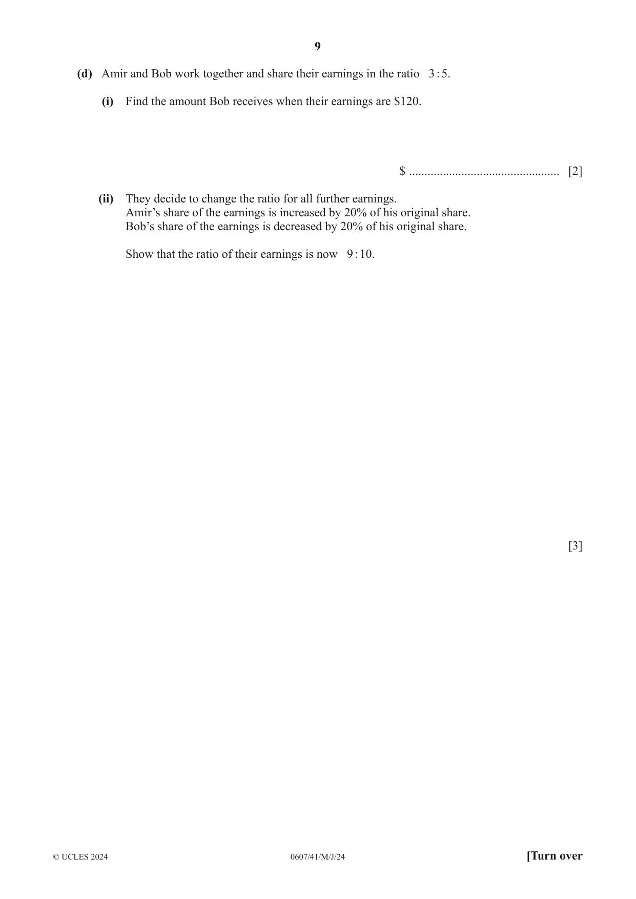 Cambridge IGCSE Mathematics - International 0607 2024 May/June Paper 4 · Variant 1 question paper, page 9 of 20