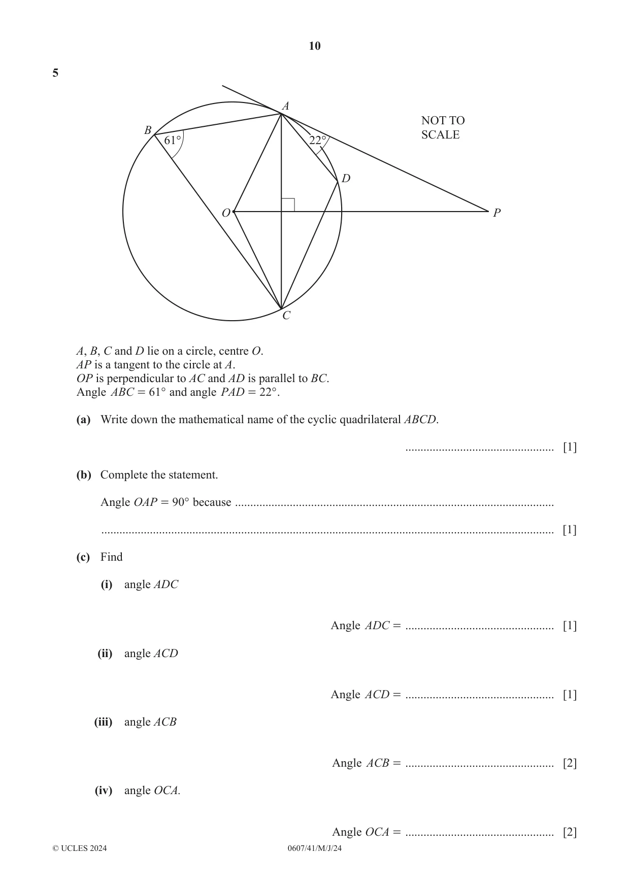 Cambridge IGCSE Mathematics - International 0607 2024 May/June Paper 4 · Variant 1 question paper, page 10 of 20