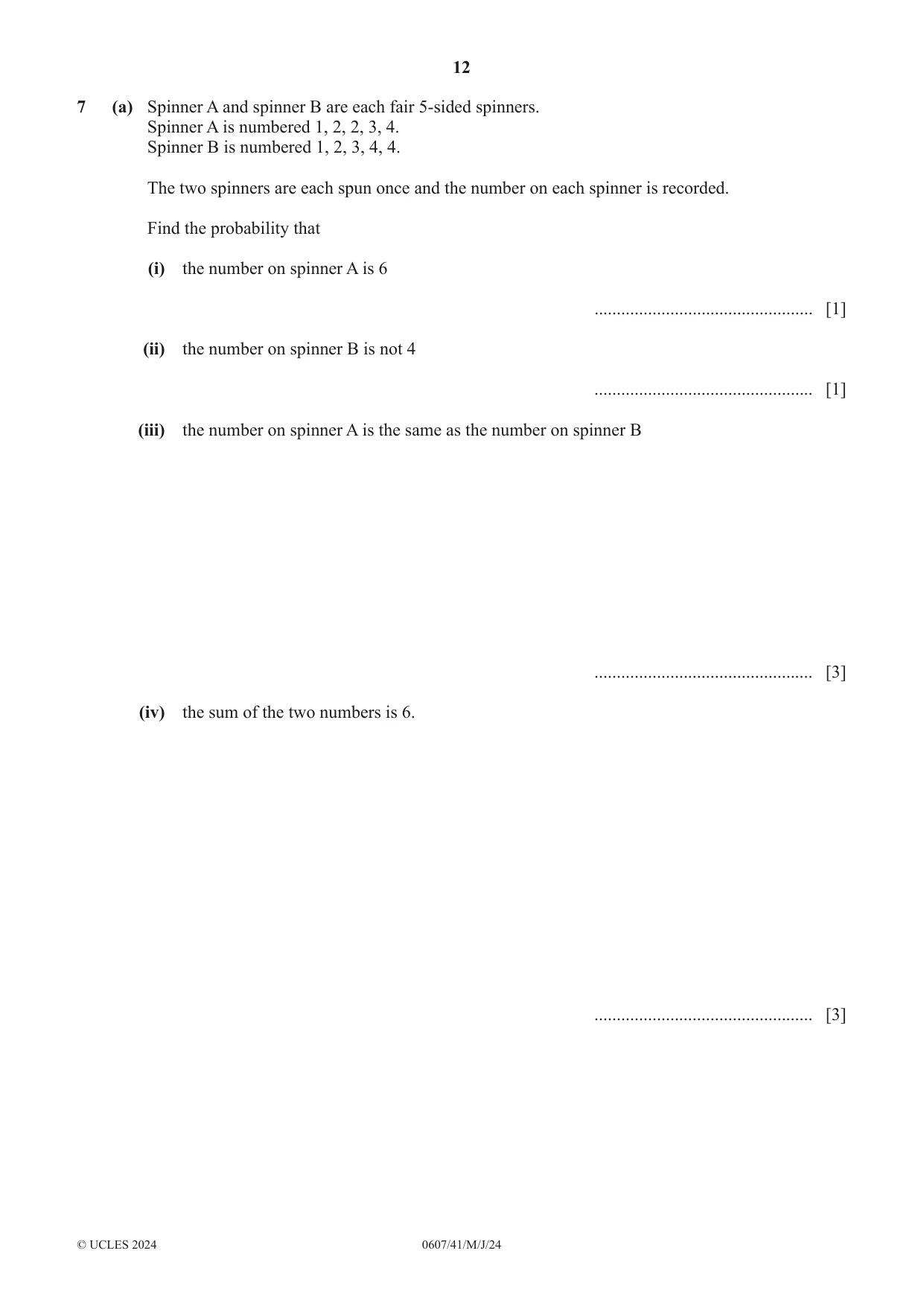 Cambridge IGCSE Mathematics - International 0607 2024 May/June Paper 4 · Variant 1 question paper, page 12 of 20