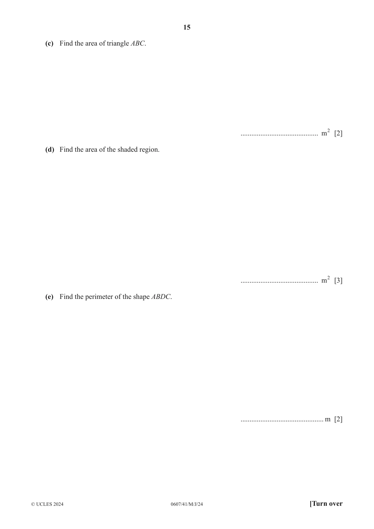 Cambridge IGCSE Mathematics - International 0607 2024 May/June Paper 4 · Variant 1 question paper, page 15 of 20