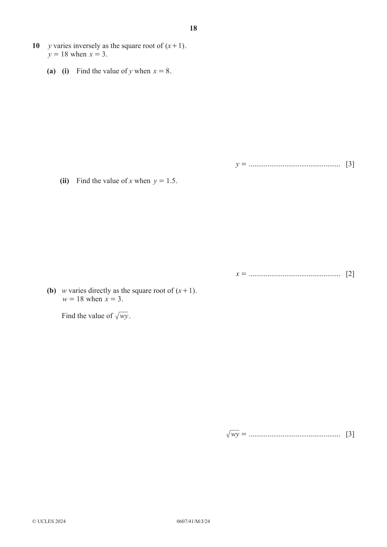 Cambridge IGCSE Mathematics - International 0607 2024 May/June Paper 4 · Variant 1 question paper, page 18 of 20