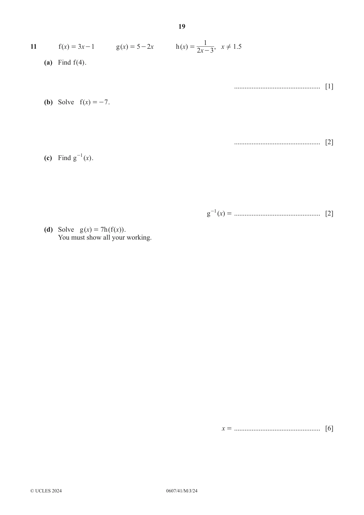 Cambridge IGCSE Mathematics - International 0607 2024 May/June Paper 4 · Variant 1 question paper, page 19 of 20