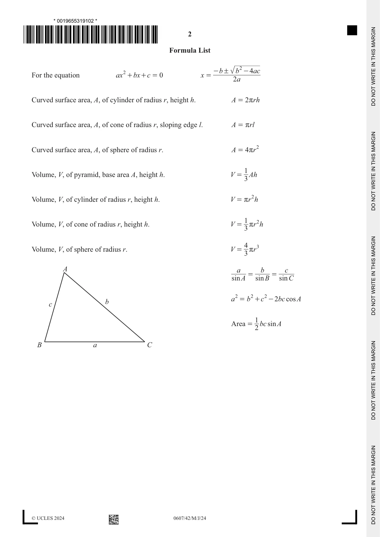 Cambridge IGCSE Mathematics - International 0607 2024 May/June Paper 4 · Variant 2 question paper, page 2 of 20