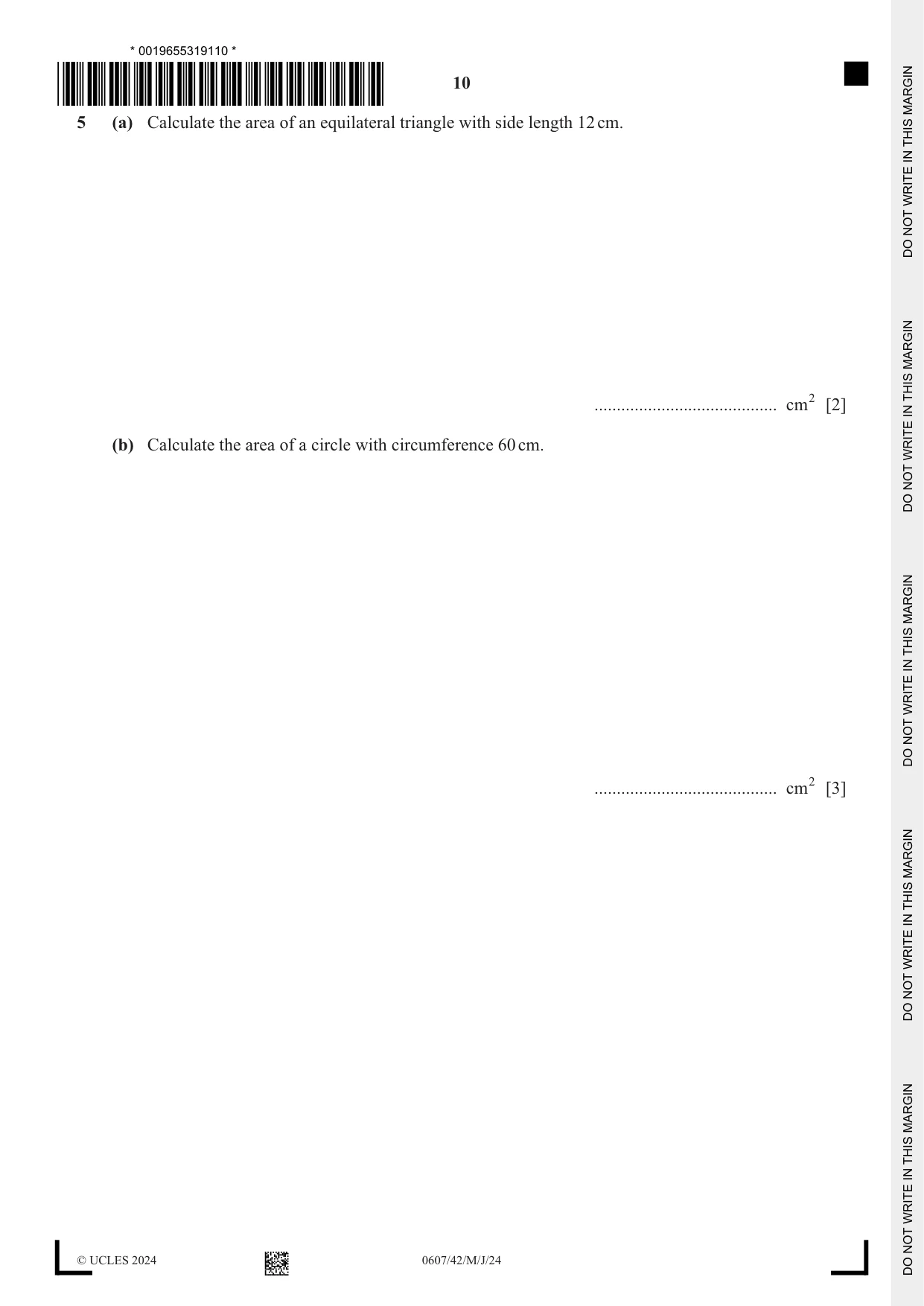 Cambridge IGCSE Mathematics - International 0607 2024 May/June Paper 4 · Variant 2 question paper, page 10 of 20