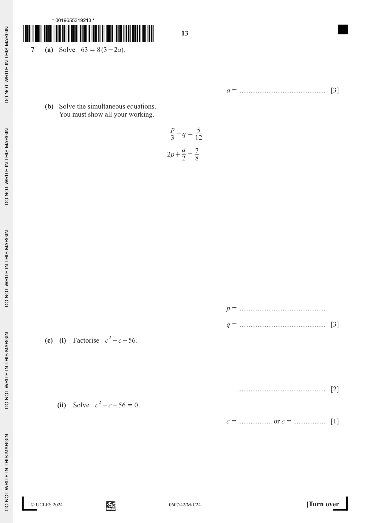 Cambridge IGCSE Mathematics - International 0607 2024 May/June Paper 4 · Variant 2 question paper, page 13 of 20