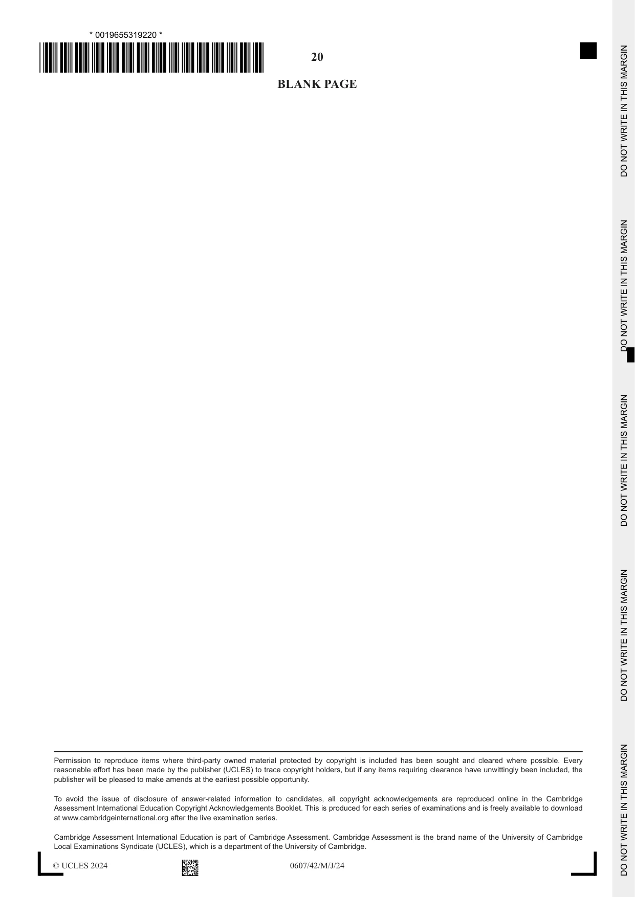 Cambridge IGCSE Mathematics - International 0607 2024 May/June Paper 4 · Variant 2 question paper, page 20 of 20