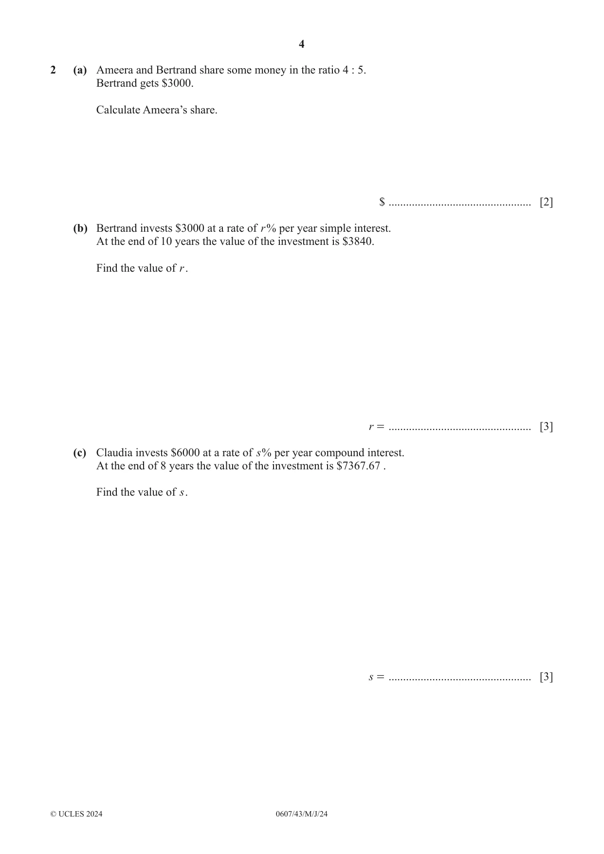 Cambridge IGCSE Mathematics - International 0607 2024 May/June Paper 4 · Variant 3 question paper, page 4 of 20