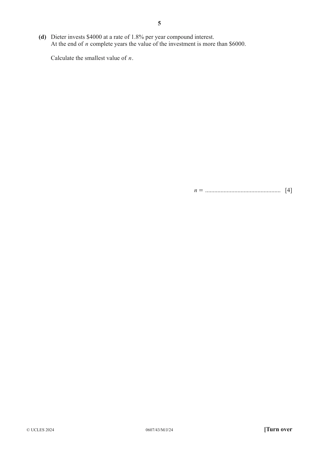 Cambridge IGCSE Mathematics - International 0607 2024 May/June Paper 4 · Variant 3 question paper, page 5 of 20