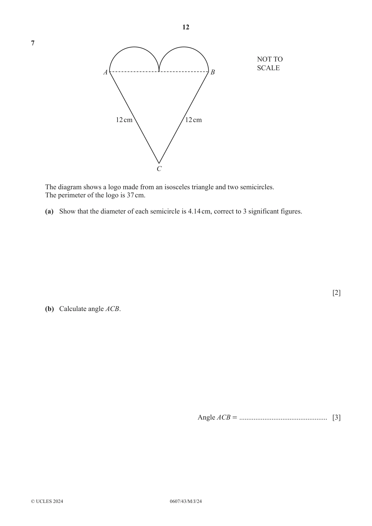 Cambridge IGCSE Mathematics - International 0607 2024 May/June Paper 4 · Variant 3 question paper, page 12 of 20