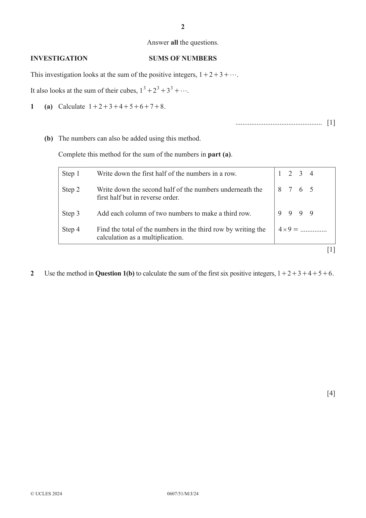 Cambridge IGCSE Mathematics - International 0607 2024 May/June Paper 5 · Variant 1 question paper, page 2 of 8