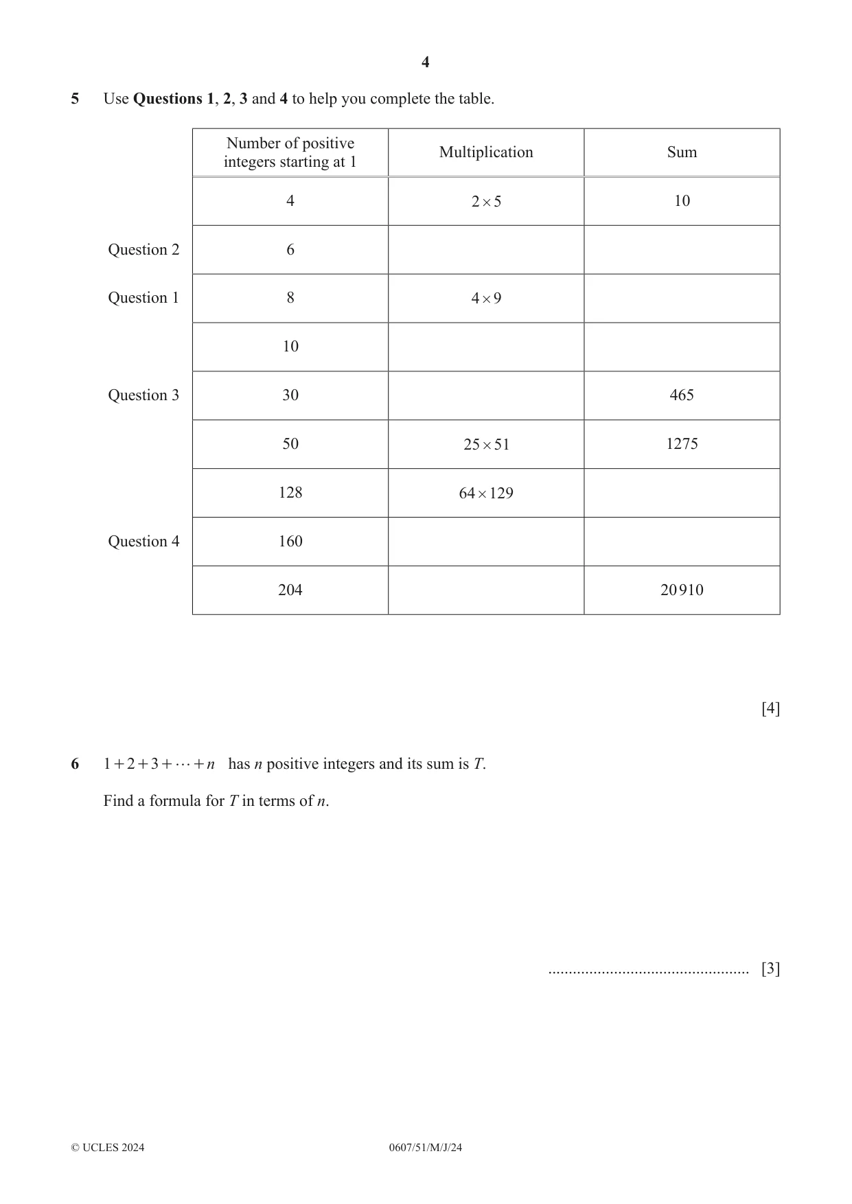 Cambridge IGCSE Mathematics - International 0607 2024 May/June Paper 5 · Variant 1 question paper, page 4 of 8
