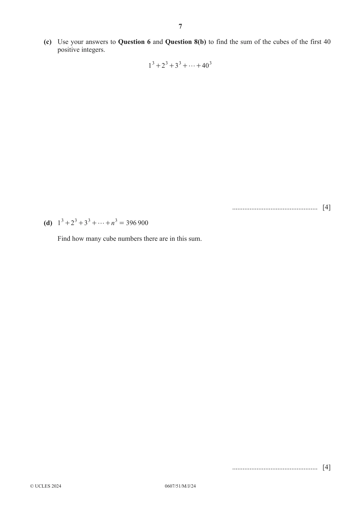 Cambridge IGCSE Mathematics - International 0607 2024 May/June Paper 5 · Variant 1 question paper, page 7 of 8