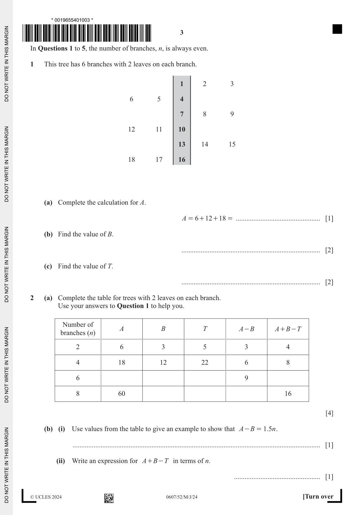 Cambridge IGCSE Mathematics - International 0607 2024 May/June Paper 5 · Variant 2 question paper, page 3 of 8